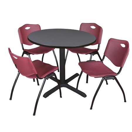 Cain Cain Round Table & Chair Set, Wood, Metal, Plastic Top, Grey TB36RNDGY47BY